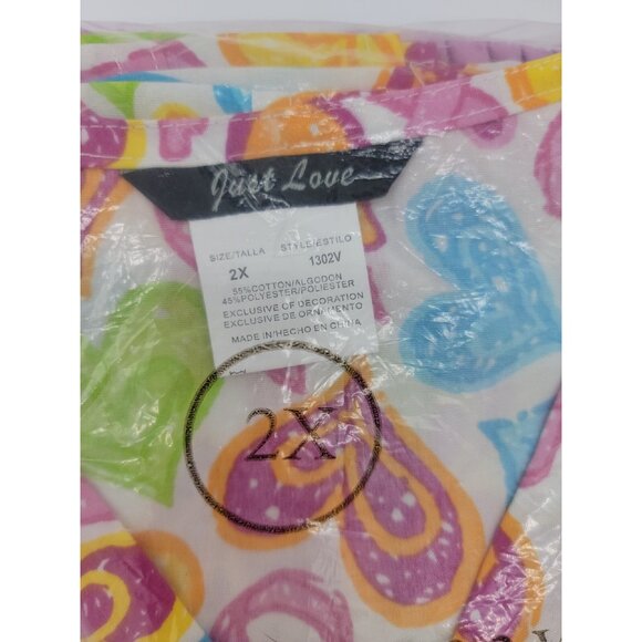 NWT Just Love Scrubs Set Women's Size 2X Pink Breast Cancer Hearts Print V-Neck - Picture 2 of 4